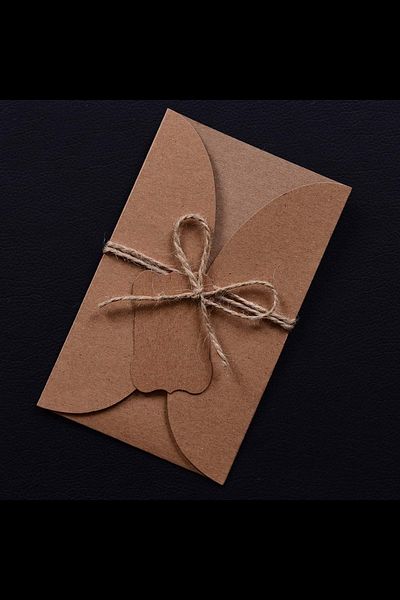 Dekorden Natural Kraft Wicker Stringed Invitation Envelope - 100 Pieces 10×16 Cm