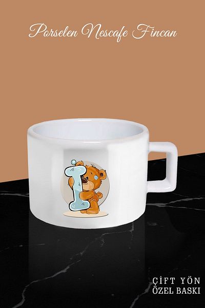 Bytwo White Coffee Cup - I Letter and Teddy Bear Design Cup - Coffee Cup Glass *bytwofh494