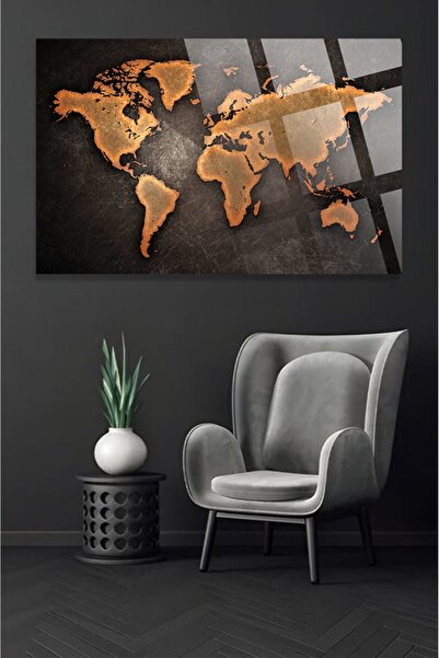 TAULART Modern World Map Map for Office, Home 4mm Unbreakable Tempered High Definition Glass Table