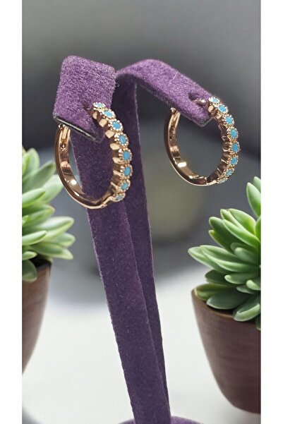 neslim designer Xuping Mavi Boncuk Detay Gold İtalyan Çelik Halka Küpe