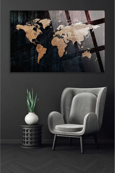 TAULART Modern World Map Map for Office, Home 4mm Unbreakable Tempered High Definition Glass Table