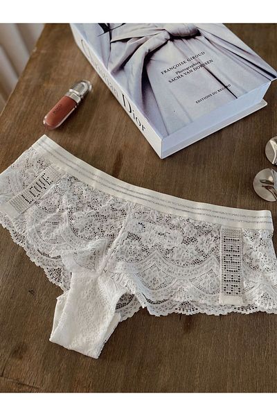 Amour White Lace Glittered Rhinestone Panties