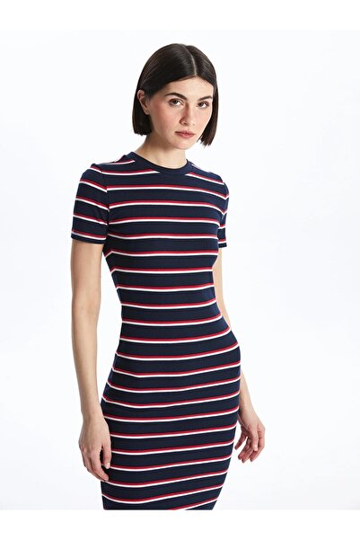 LC Waikiki LCW Vision Bisiklet Yaka Çizgili Kısa Kollu Kadın Elbise