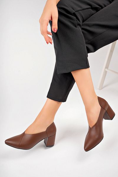 Deripabuc Brown Genuine Leather Women's Heeled Shoes - Shn-0865