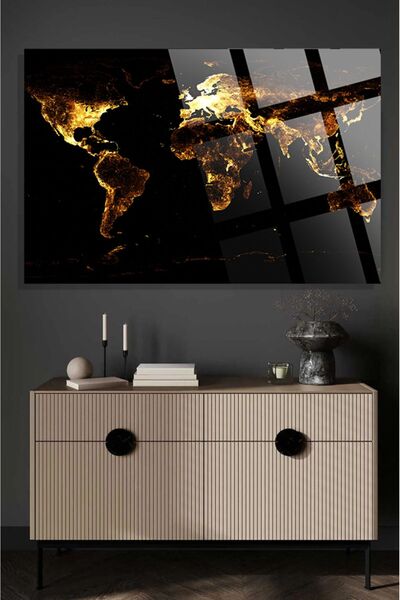 TAULART Luminous World Map Map for Office, Home 4mm Unbreakable Tempered High Definition Glass Table
