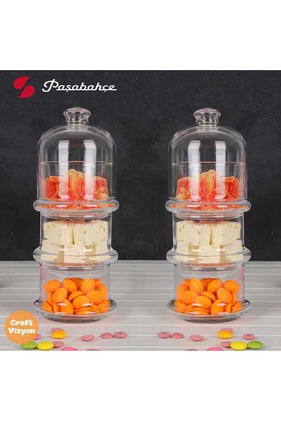 Paşabahçe 2 Pieces 96986 2 Small Size Villa Patisserie 3-Tier Cookie Holder