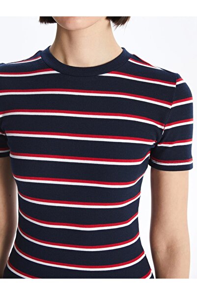 LC Waikiki LCW Vision Bisiklet Yaka Çizgili Kısa Kollu Kadın Elbise