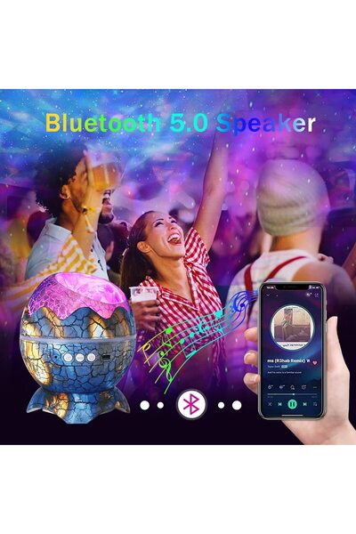 Canderel Dinazor Yumurtası Projektör Gece Masa Lambası Galaxy Gökyüzü Kumandalı Aydınlatma Bluetooth Speaker