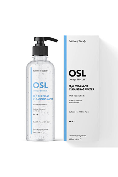 OSL Omega Skin Lab OSL H2O Mizellen-Reinigungswasser 200 ml, täglicher Gesichtsreiniger mit Hamamelis-Extrakt, sanft und effektiv