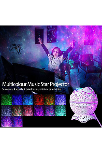 Jetcom Dinazor Yumurtası Şekilli Kumandalı Galaxy yıldızlı Gökyüzü Kablosuz Bluetooth Speaker Gece Lambası