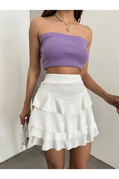 QUZLAK Lycra White Women's Skirt - Wrapped Layer Crepe