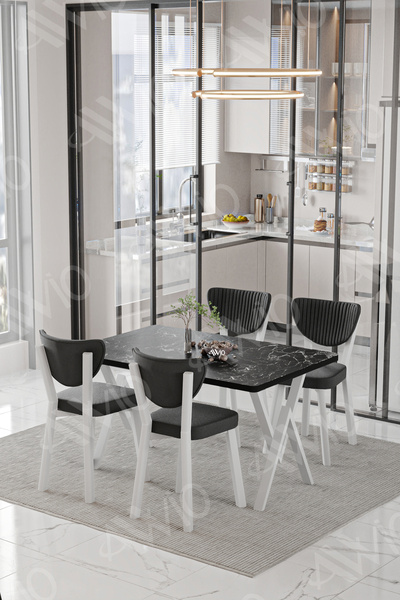 AVVİO Beyaz Elma Sandalye 80x120 Yemek Masası Mutfak Masası 4 Kişilik Masa Sa...