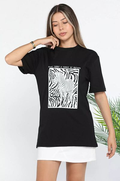 GÜLSELİ Tricou de damă negru cu imprimeu zebră