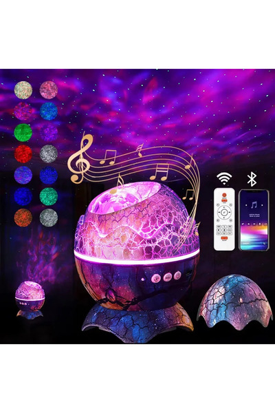 Canderel Dinazor Yumurtası Projektör Gece Masa Lambası Galaxy Gökyüzü Kumandalı Aydınlatma Bluetooth Speaker
