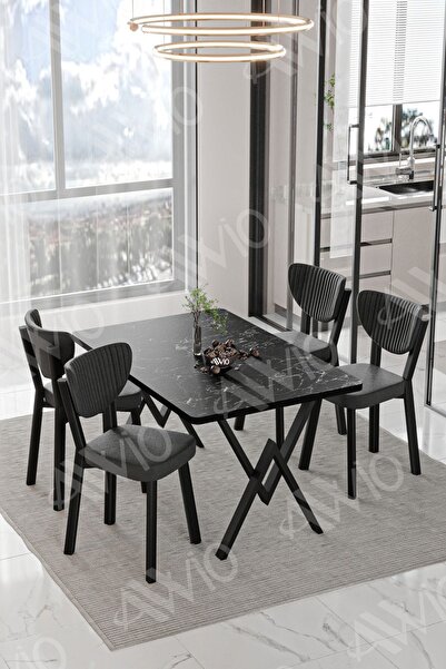 AVVİO Rubi ELMA Sandalye 80x120 Yemek Masası Mutfak Masası 4 Kişilik Masa San...