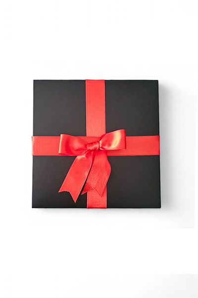 HEDİYEDİYE Black Gift Box - Empty with Red Ribbon