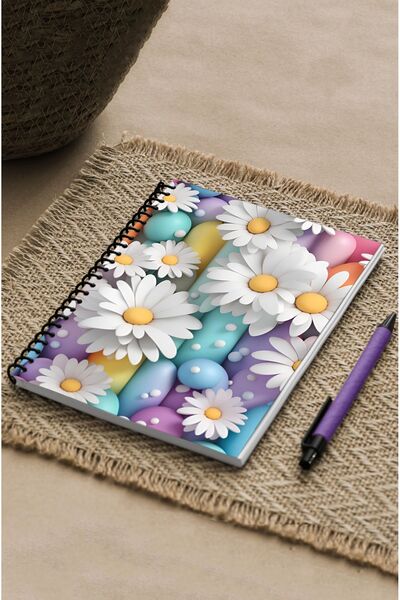 kutuTR 15x21 Vip Modelist Notebook - Daisy Pattern, Wooden MDF Cover, 100 Sheets Lined, 80gr/m2 Ç504