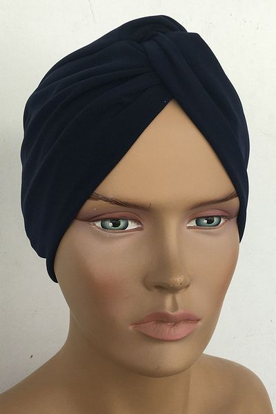 Vera Bonnet Ready Turban Bonnet με μονό κόμπο Γυναικείο καπό Hijab Navy Blue Εξωτερικό καπό Hijab Snap-on Bonnet