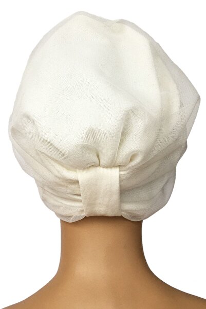 Vera Ready Turban Bonnet Cream Tulle Stylish Bonnet Tulle Shirred Draped Lined Women's Hijab Bonnet Hijab