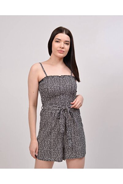 Butik İp Askılı Şortlu Siyah Elbise