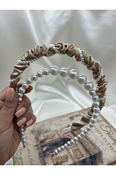 modernist طقم تاج من الساتان واللؤلؤ مع لؤلؤ العسل