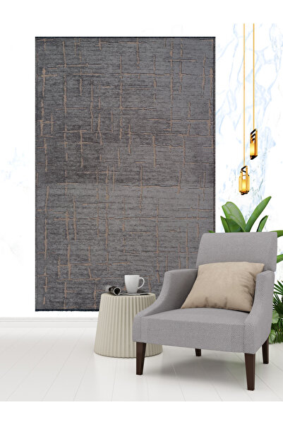 tropikal home Modern Desenli Yıkanabilir Şönil Dokuma Saçaklı Kaymaz Taban Sa...