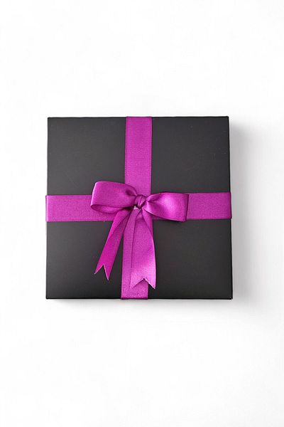 HEDİYEDİYE Black Gift Box - Empty with Fuchsia Ribbon