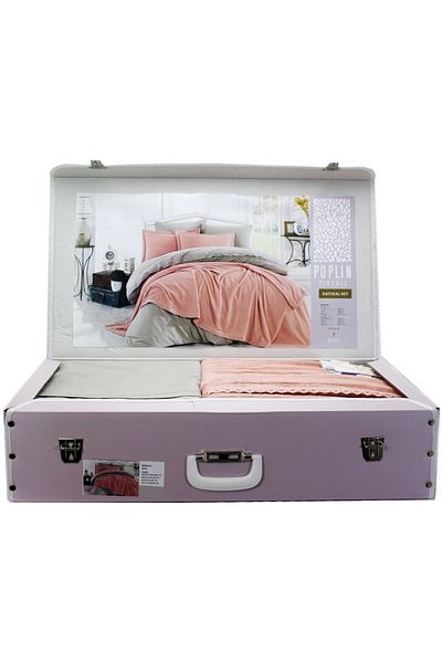 T.Concept طقم غطاء لحاف فردي من Hobby Natural Poplin - سلمون 100% قطن
