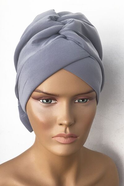 Vera Mihrace Ready Turban Bonnet Γκρι σταυρός με επένδυση με επένδυση με φιόγκο αναστρέψιμο Hijab Bonnet