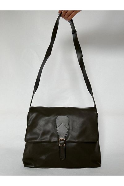 melecco Khaki Green Wide Large Briefcase - School Work Bag, Women's Arm and Shoulder Bag, Crossbody Bag