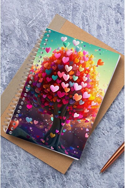 kutuTR 100 Sheets Checkered Heart Tree MDF Cover Notebook - 15x21 Vip Modelist, 80gr/m2 K501