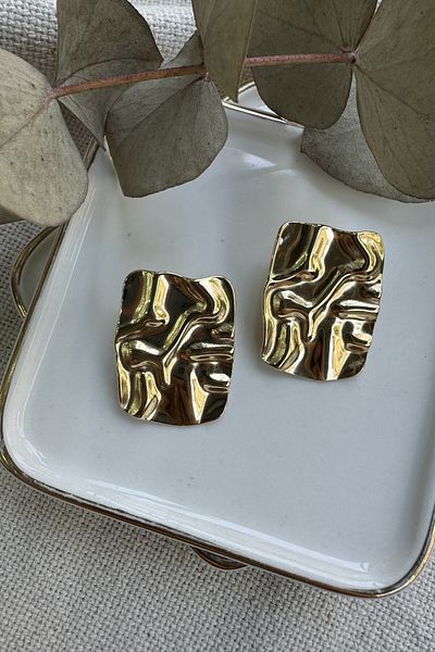 fuya design Rectangular Wrinkled Steel Earrings