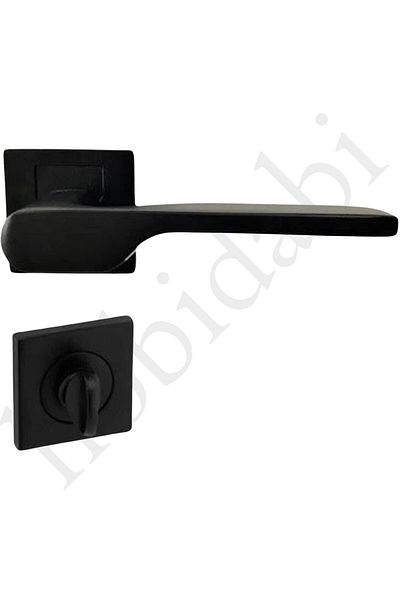 HOBİDABİ Black Zenit Design Door Handle Set - Eda Square Rosette Series - 3 1 Set (5 ROOMS 2 WC) Door Handle