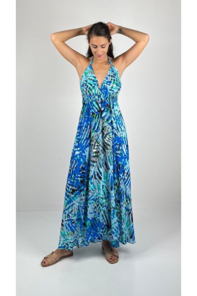 Socrates BOLERO  V Yaka Boyundan ve Sırttan Bağlı Askılı Uzun Viskon  Elbise