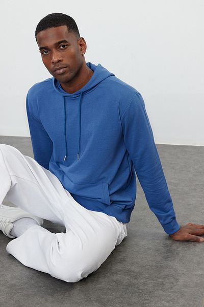 Trendyol Collection Indigo Regular/Regular Fit Mikina s kapucí a dlouhým rukávem bez zvýšení TMNAW20SW0162