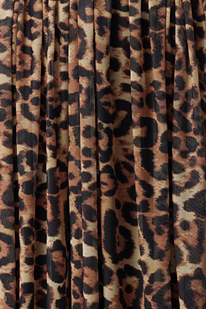 Trendyol Collection Többszínű A-vonalú leopárdmintás tüll stílusos estélyi ruha TPRSS24EL00022