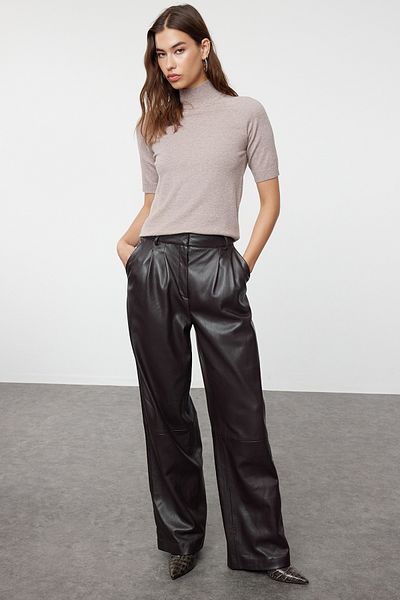 Trendyol Collection Βιζόν Mercerized Look Premium νήμα/ειδικό νήμα Μαλακό υφή Βασική πλεκτή μπλούζα TWOAW24BZ00005