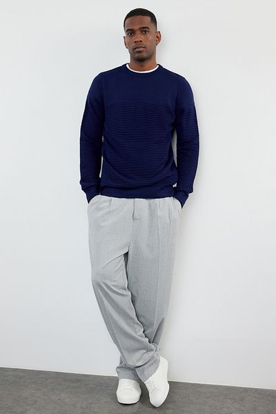 Trendyol Collection Navy Blue Slim Slim Fit Crew Neck Textured Knitwear Sweater Tmnaw20Iy0014