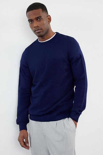 Trendyol Collection Navy Blue Slim Slim Fit Crew Neck Textured Knitwear Sweater Tmnaw20Iy0014