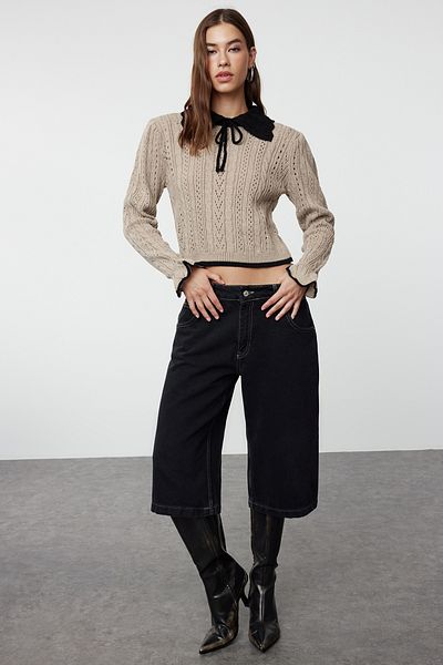Trendyol Collection Pulover din tricotaj cu detaliu de fundă/panglică ajurata/ajurata din nurcă TWOAW24KZ01055