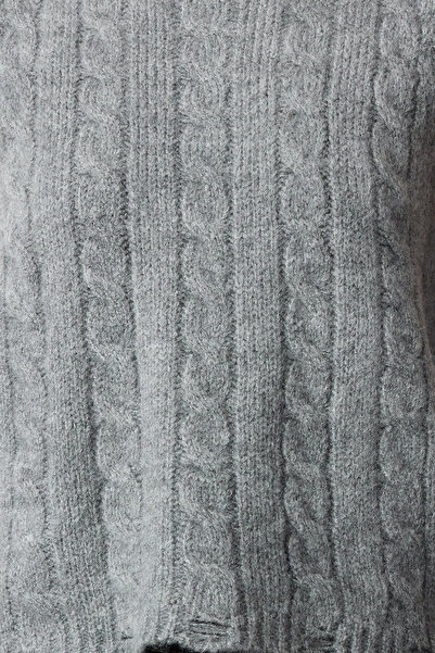 Trendyol Collection Antracit kötött pulóver kötött részletekkel - puha textúra TWOAW25SV00009