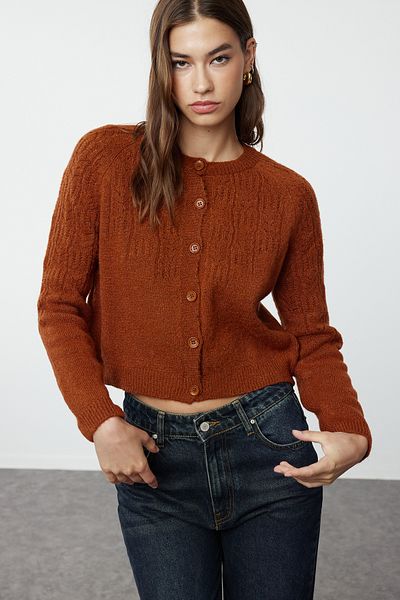 Trendyol Collection Zimtfarbener weicher Strick-Cardigan - Durchbrochen und perforiert TWOAW21HI0020
