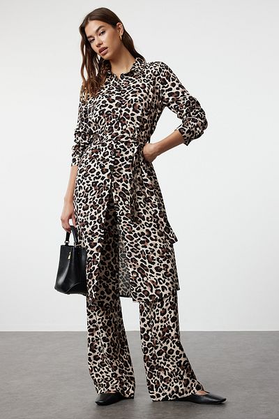 Trendyol Modest Viscose Leopard Patterned Regular Fit Belted Suit - TCTSS24US00089