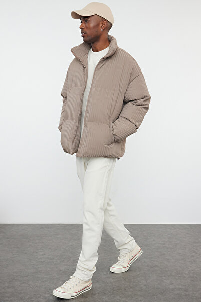 Trendyol Collection Winter Oversize Puffer Jacket - Stand Collar, Mink TMNAW25MO00019