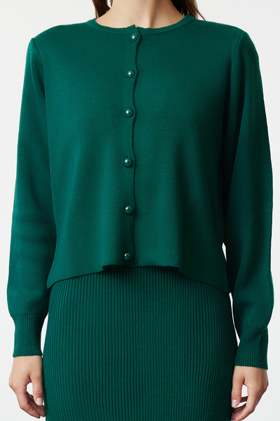 Trendyol Modest Σετ ζακέτα και φόρεμα πλεκτά σμαραγδί με κορδόνι - TCTAW25US00009