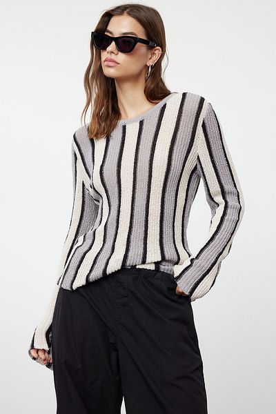 Trendyol Collection Ecru Color Blocked Thin Knitwear Sweater - Cotton, TWOAW25KZ00015