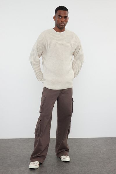 Trendyol Collection Beiger Strickpullover mit Rundhalsausschnitt, Unisex - TMNAW25KZ00004