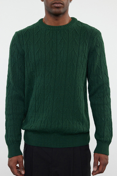 Trendyol Collection Σμαραγδί Πράσινο Κανονικό Μπλουζάκι με Στρογγυλή Λαιμόκοψη και Υφή TMNAW25KZ00021