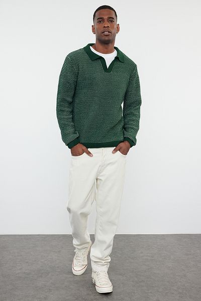 Trendyol Collection Πλεκτό πουλόβερ με πράσινη υφή Polo Neck - Casual TMNAW25KZ00016