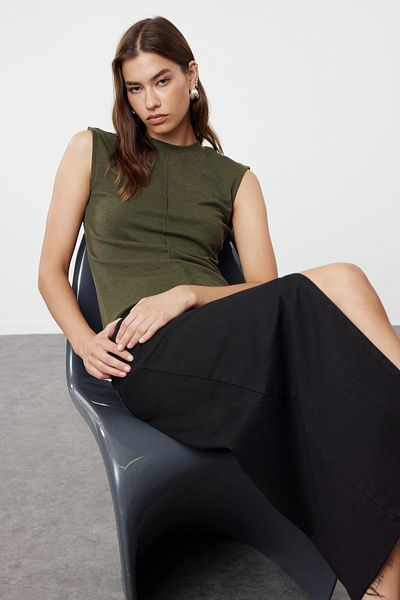 Trendyol Collection Flexible Khaki Viscous Fabric - Body-Fitting Blouse, TWOSS24BZ00432